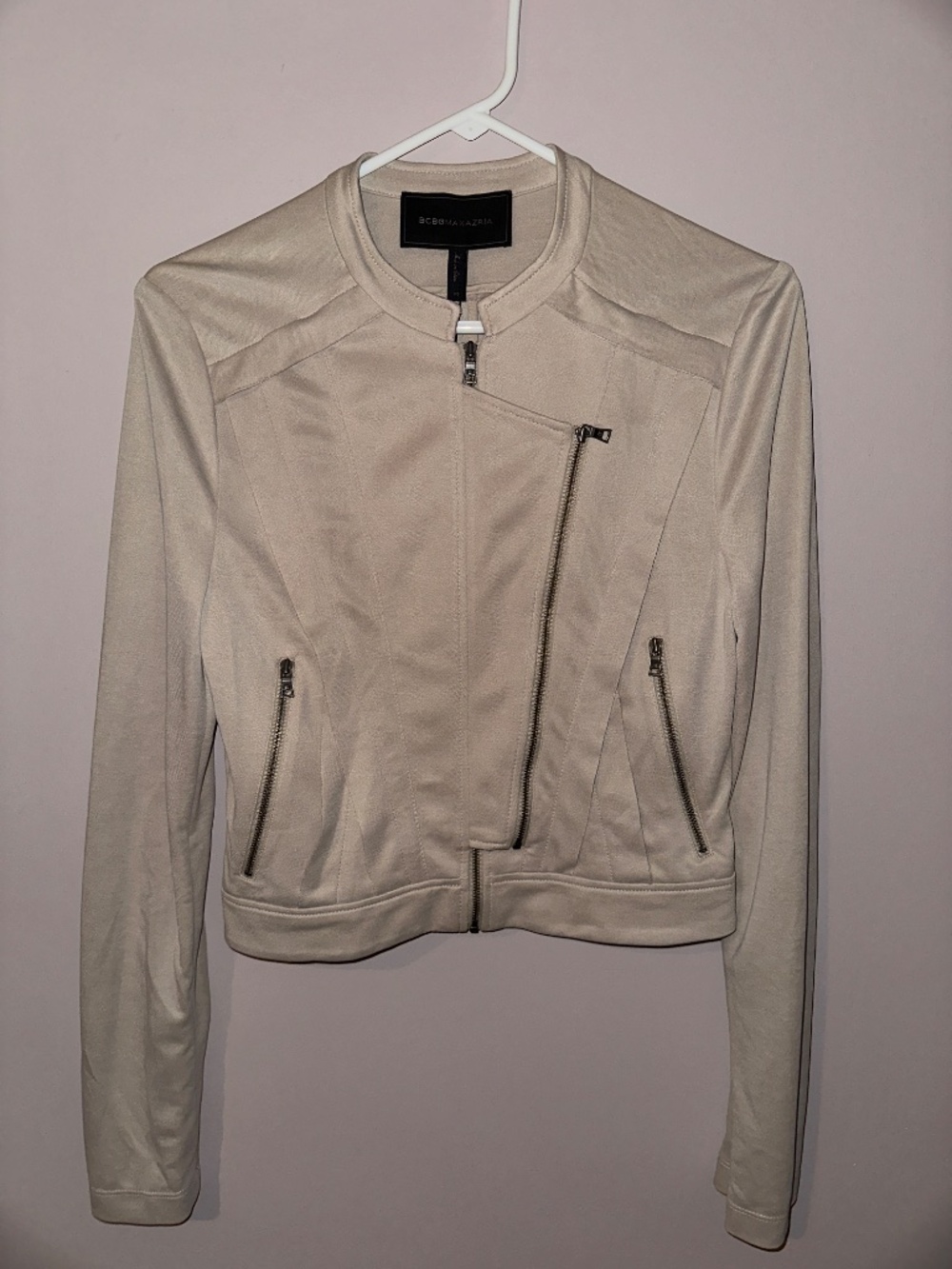 BCBGMaxAzria NWT Kevin motorcycle double zip jacket vintage light stone XS